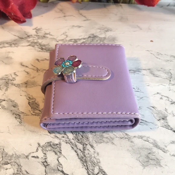 Purple Leather Floral Rhinestone Photo Wallet - Picture 5 of 9